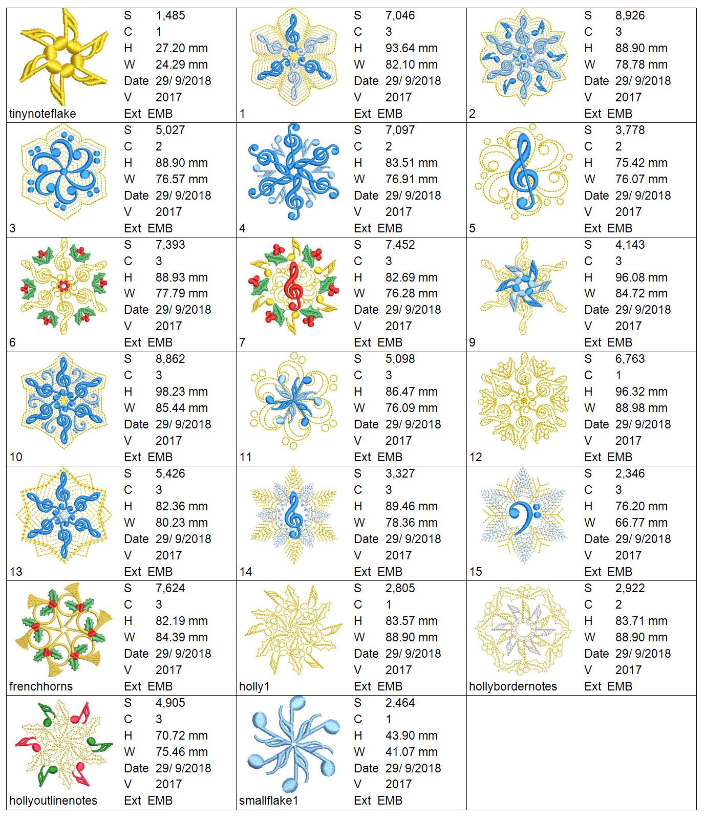 Musical Snowflakes 4x4 Size 